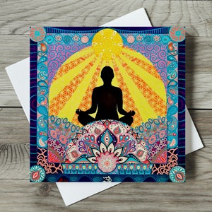 Meditating Buddha Card, Mindful Namaste Card, Yoga Birthday or Thank You Card for Mum or Best Friend, Positive Mental Health Mandala Card