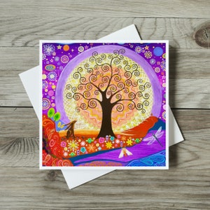 Baum des Lebens Karte, Glastonbury Tor & Hase spirituelle heidnische handgemachte Jugendstil Geburtstag, Ostern oder Danke Natur Karte für beste Freundin,