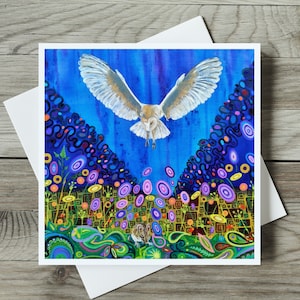Kaart uil, kerkuil, roofvogel blanco natuur kunstgroeten, verjaardags- of bedankkaart