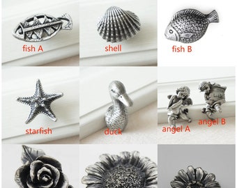 Antique Silver Animal Cabinet Knobs Dresser Knobs Gift Ancient Drawer Knobs Shell Fish Starfish Duck Flower Angel Art Decor Knob LBFEEL