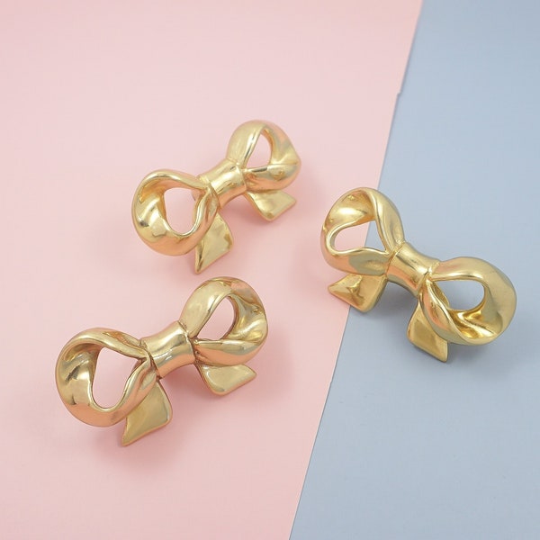 Modern Brass Bow Knobs Pulls Dresser Knob Pull Handles Gold Drawer Knob Pull Girls Room Cabinet Knob Handle Gift Gold Knob Kitchen Knob Pull