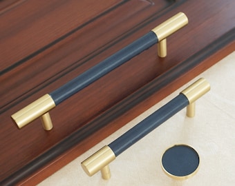 Dark Blue Dresser Knobs Solid Brass Leather Drawer Pulls Handles Kitchen Cabinet Door Handle Knobs Pulls Kitchen Hardware LBFEEL 3.78"5"8.8"