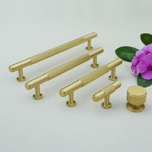 Solid Brass Cabinet Pulls Striped Dresser Drawer Pulls Gold Door Knobs Closet Wardrobe Handles Gold Kitchen Handles LBFEEL 3.78"5"6.3"10"