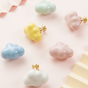 Cute Cloud Drawer Knobs Ceramic Knobs for Cabinets Unique Home Decor Kid door knobs Pink White Blue Green Yellow Wardrobe Knob Pull LBFEEL