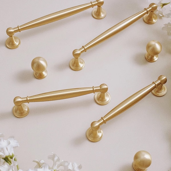 Simple Dresser Pulls Satin Brass Drawer Pulls Gold Ball Knobs Cabinet Handle Door Handle Gold Kitchen Hardware Gift Home Deco LBFEEL 5"6.3"