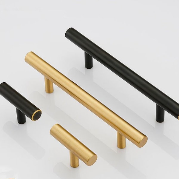 Black Bronze Brass T Bar Knobs Pulls Wardrobe Pull Solid brass Cabinet Handles Gold Dresser Simple Drawer Pull LBFEEL 3.78''5''6.3''8.8''