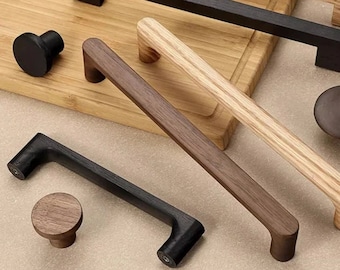 Maniglie in legno di quercia naturale e noce Maniglie per accessori da cucina semplici Maniglia per comò Maniglie minimaliste Maniglie per cassetti in legno Manopola rotonda LBFEEL 5"7.56"