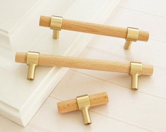 Nature Wood Handles Pulls for Cabinet Beech Bar Pulls Knobs Wood Knob Modern Drawer Knob Timber Dresser Hardware LBFEEL 2.5"3"3.78''4"4.5"5"