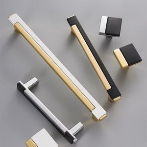 Unique White Gold Black Drawer Pulls Chrome Cabinet Pulls Door Handles Square Dresser Knobs Handles Modern Drawer Knob Hardware 3.78"5"7.56"