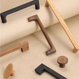 Natural Wood Pulls Handles Oak Walnut Dresser Handle Simple Kitchen Hardware Minimalism Pulls Wooden Drawer Pull Round Knob LBFEEL 5"7.56"