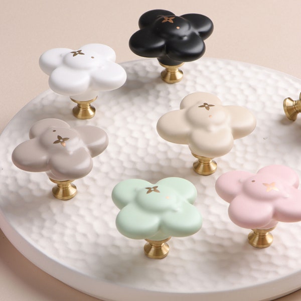 Colorful Flower Knobs Pulls Cute Ceramic Knobs for Cabinets Drawer Knobs Gift Ceramic Knobs and Pulls Children Knobs Wardrobe Pull LBFEEL