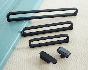 3.78"5"7.55"12.6"Matte Black Dresser Pulls Knobs Hollow Cupboard Pulls Modern Kitchen Cabinet Door Handles gift Unique Drawer Handles LBFEEL