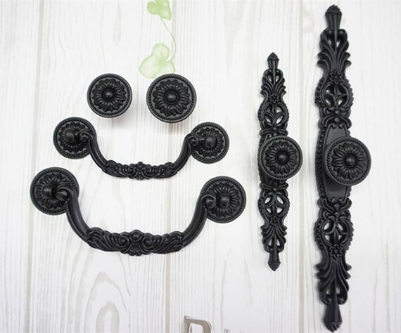 Shabby Chic Dresser Knob Pull Drawer Knobs Pulls Handles Black Etsy