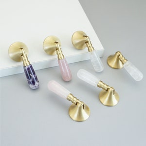 Exquisite Crystal Dresser Knobs Pulls Gift Mini Brass Knobs for Cabinets Purple Clear Pink Drop Pull Door Knobs Home Deco Hardware LBFEEL