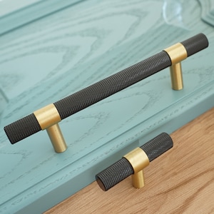 3.78" 5"Black Drawer Pulls Handles Gold Brass Cabinet Handle T Bar Knob Copper Dresser Knob LBFEEL Cabinet Hardware  Furniture Pull 96 mm