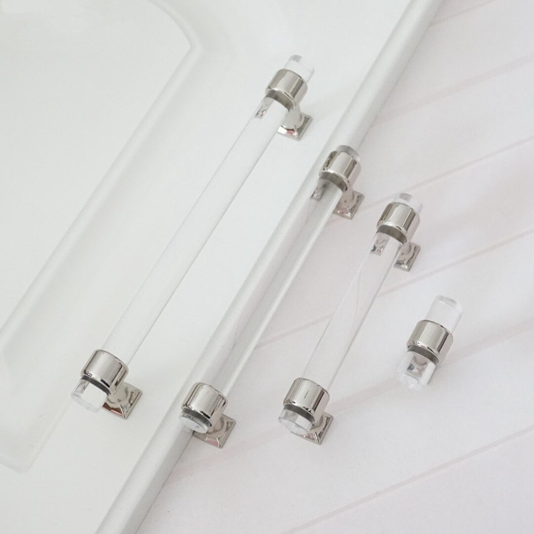 thumbnail image 2 of MFYS Clear & Chrome Silver Acrylic Drawer Pull – Classic Cabinet Handle (Single) 2 of 3
