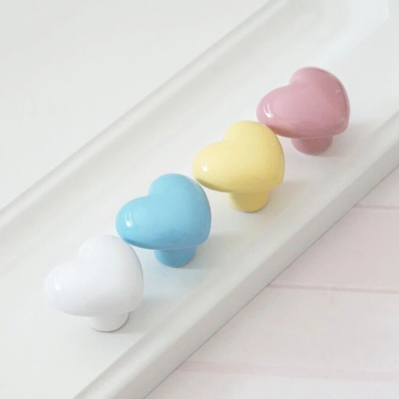 3pink Ceramic Heart Drawer Knobs Porcelian Cupboard Etsy