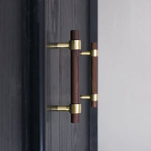 Customize Walnut Cabinet Wood Pulls Brass Kitchen Cabinet Door Handle Wood Drawer Knob Modern Dresser Pull LBFEEL 2.5"3"3.75''4"5''6.3"8.8"