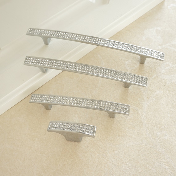 Chrome Clear Crystal Glass Drawer Pull Rhinestone Dresser Handle