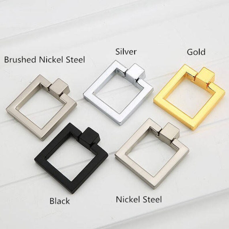 Square Drop Rings Pulls Knobs Cabinet Door Dresser Knob Drawer Pull Handles Silver Gold Black Furniture Knockers