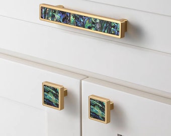 Natural Shell Kitchen Knobs Pulls Unique Drawer Knobs Brass Green White Square Knobs Luxury Dresser Knobs Cabinet Hardware LBFEEL3.78"5"6.3"