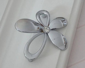 2.5" Silver Glass Dresser Pulls Drawer Pull Handles Crystal Cabinet Door Handle Rhinestone Flower Shaped Furniture Knobs Hardware LBFEEL