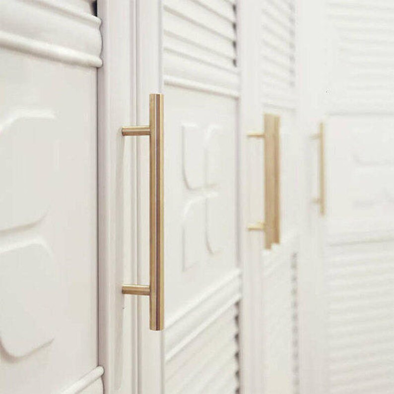 2.5/'/' 3.75/'/' 5/'/' 6.3/'/' Gold Brass Cabinet Door Handles Knob T Bar Pulls Drawer Pulls Dresser Knobs Kitchen Hardware Pulls 64 96 128 160 mm