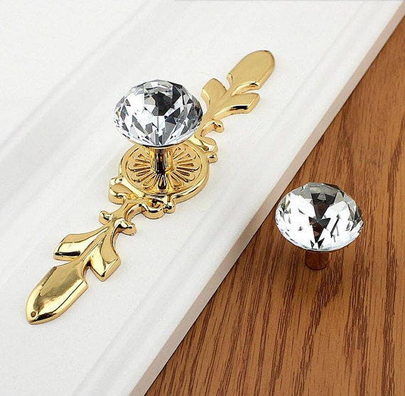 Silver Gold Rhinestone Knobs Crystal Dresser Pull Glass Drawer Etsy