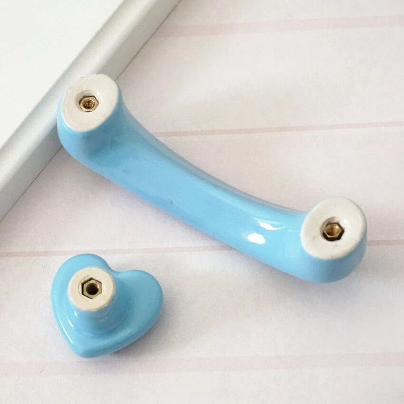 3pink Ceramic Heart Drawer Knobs Porcelian Cupboard Etsy