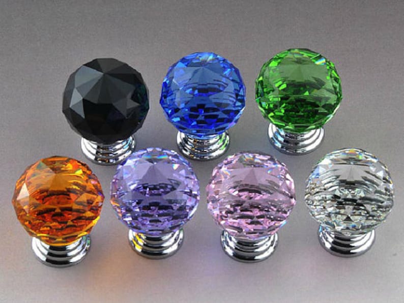 Glass Knobs Crystal Dresser Knob Colorful Drawer Knobs Pull Handles / Cabinet Pulls Knobs Hardware Pink Black Blue Purple Brown Green Clear image 1