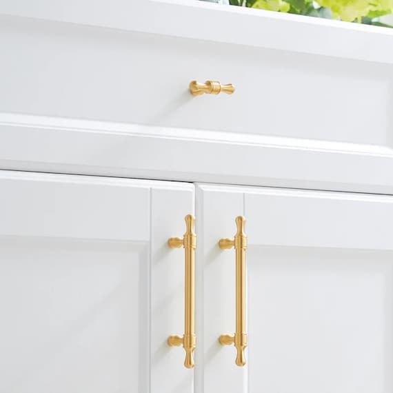 3.78 5 6.37.55Solid Brass Dresser Knobs Pulls Cabinet Knobs and Pulls Gold T Bar Knobs Drawer Pulls Handles Kitchen Cupboard Pull LBFEEL