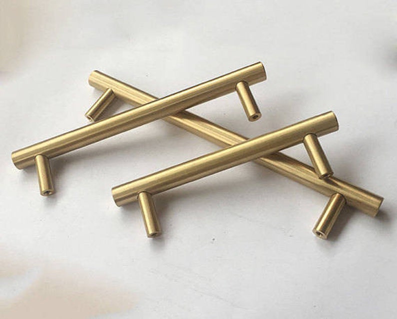 2.5/'/' 3.75/'/' 5/'/' 6.3/'/' Gold Brass Cabinet Door Handles Knob T Bar Pulls Drawer Pulls Dresser Knobs Kitchen Hardware Pulls 64 96 128 160 mm