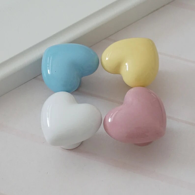 3pink Ceramic Heart Drawer Knobs Porcelian Cupboard Etsy