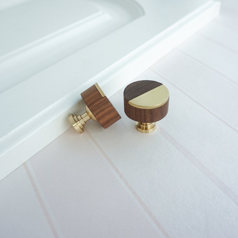 Brass Black Walnut Wood Knobs Kitchen Knobs Pulls Drawer Pulls Dresser Knobs Unique Knobs Pulls Cupboard Knobs Cabinet Knobs LBFEEL Hardware image 4