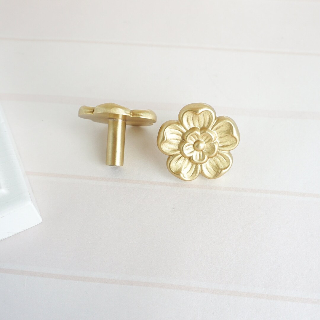 Solid Brass Flower Knobs Pulls Decor Gold Knobs Dresser Knobs Etsy