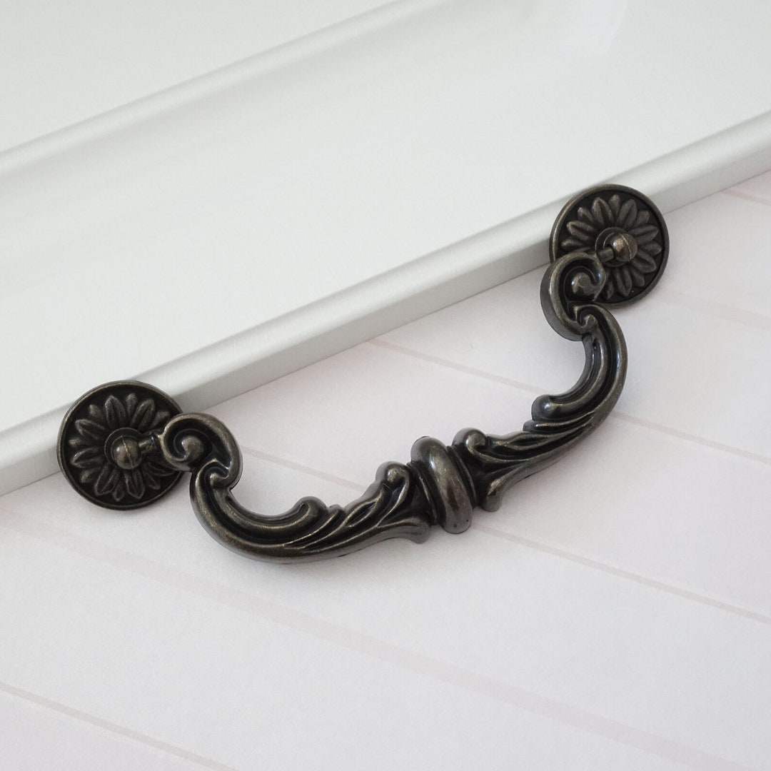 6 Antique Black Bronze Drawer Pulls Drop Bail Pulls Vintage Dresser