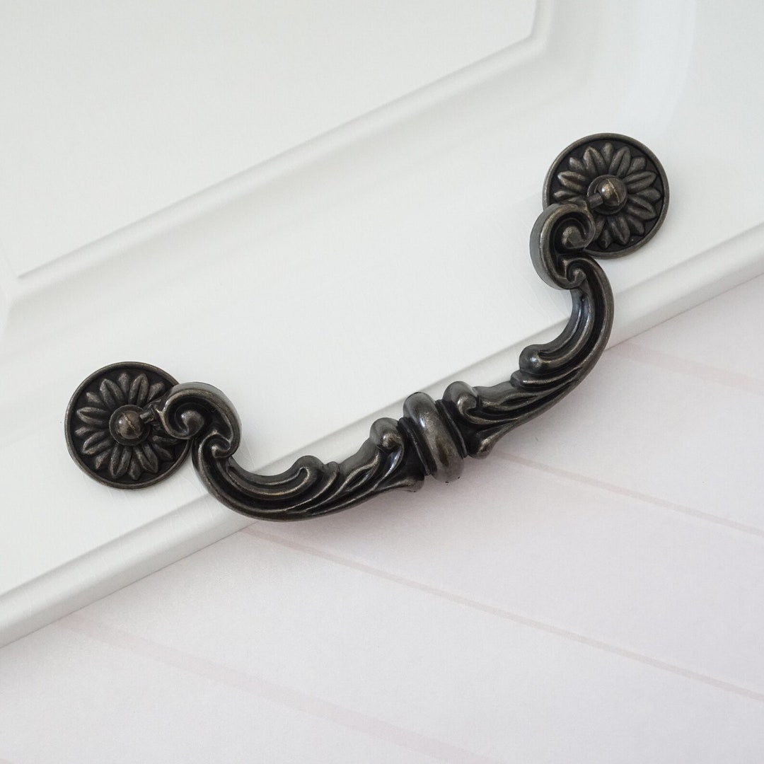 6 Retro Drawer Pulls Vintage Drop Bail Dresser Handle Antique Black
