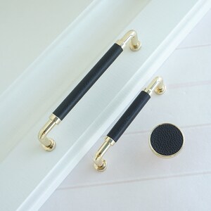 3.78"5"Modern Black Leather Pulls Handles Drawer Knobs Dresser Pull Cabinet Pull Gold Kitchen Cabinet Door Handle LBFEEL Hardware