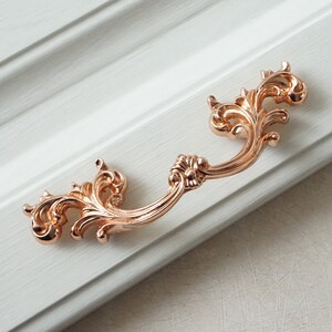 Rose Gold Ornate Dresser Pulls - Knob Handles For Drawers & Doors - Zinc Alloy Antique Style