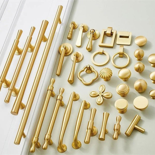 Soild Brass Cabinet Pulls knobs Kitchen handle pull Drawer Pulls Handles Modern Gold Dresser Knob handle Furniture Hardware 3.78"5"6.3"7.56"