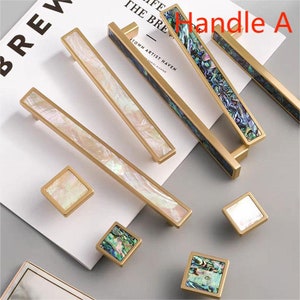 Luxury Drawer Knobs Pulls Natural Shell Cabinet Knobs Brass Green White Square Knobs Handles Dresser Knob Kitchen Hardware LBFEEL3.78"5"6.3"