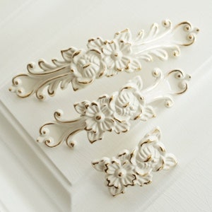 3.78"5"Cream White Gold Cupboard Knobs Handles Shabby Chic Cabinet Door Handles Flower Dresser Handles Pull Unique Drawer Pulls Knobs LBFEEL