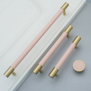 Pink Dresser Knobs Pulls Leather Drawer Knobs Pulls Brass Kitchen Cabinet Door Handle Knob Closet Handle Modern Cabinet Hardware 3.78"5"8.8"