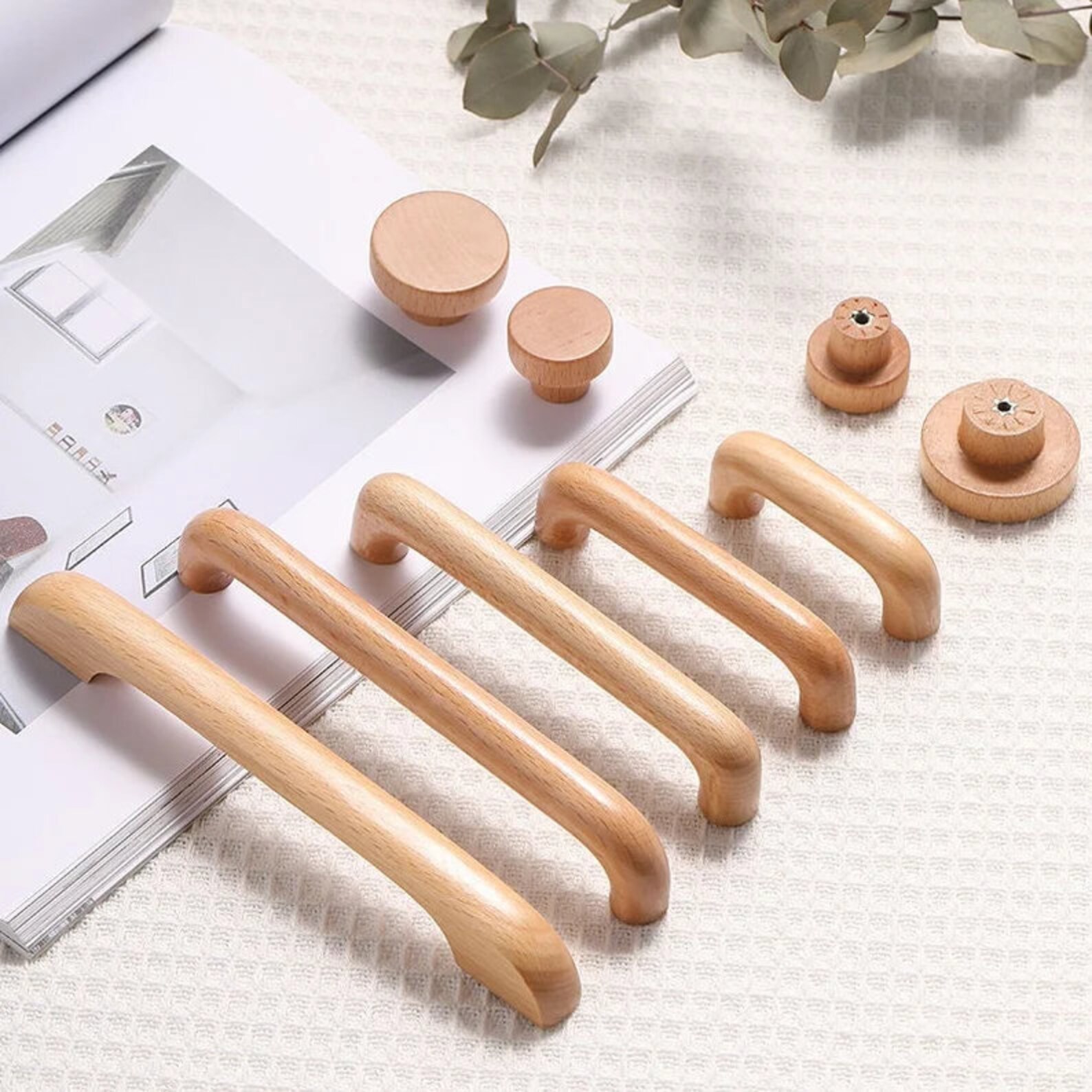 Natural Beech Wood Handles Solid Wood Cabinet Handles Wooden Kitchen ...