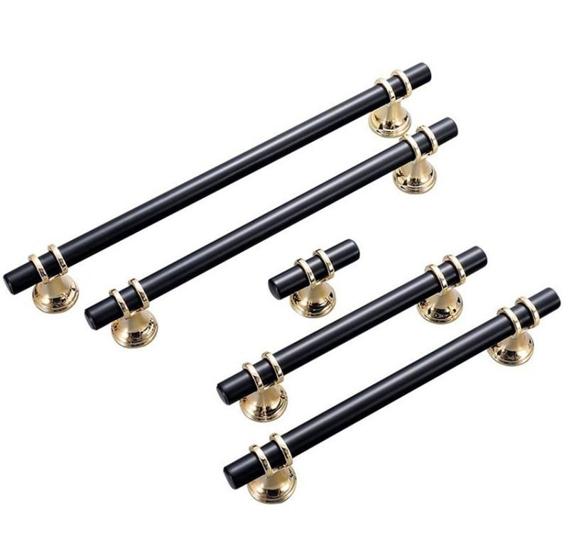 3.75/'/' 5/'/' 6.3/'/' 7.55/'/' Black Cabinet Door Handles T Knob Polished Gold Dresser Pull Drawer Knobs Pulls Modern Kitchen Cabinet Hardware Pull