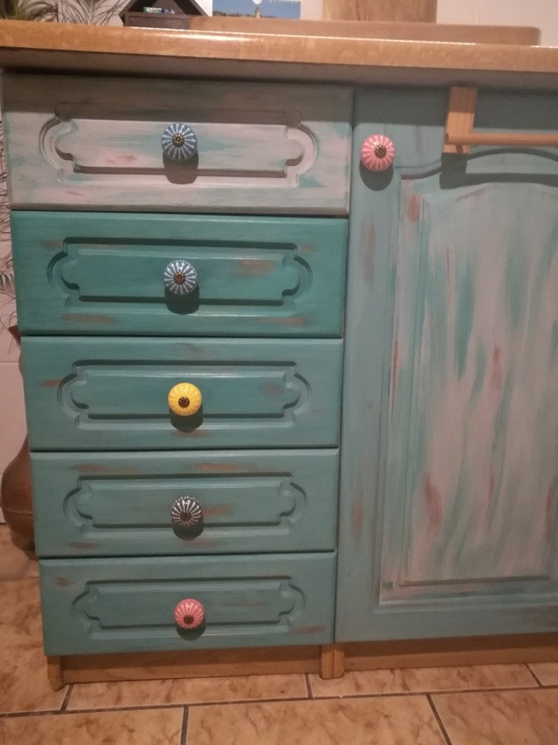 Cajón de cerámica tira de perillas perilla perilla blanco azul | Etsy