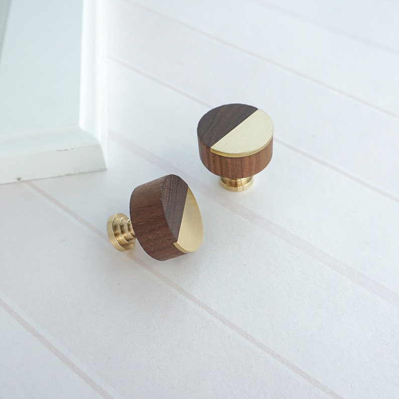 Brass Black Walnut Wood Knobs Kitchen Knobs Pulls Drawer Pulls Dresser Knobs Unique Knobs Pulls Cupboard Knobs Cabinet Knobs LBFEEL Hardware image 1