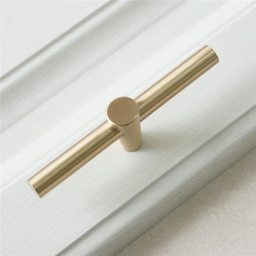 Brass T Bar Knob Brushed Gold Kitchen Pulls Handles Etsy Canada