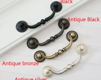 Antique Bronze Silver Black Cabinet Handles Pulls Dresser Drawer Knob Pull Drop Bail Pulls Vintage Kitchen Hardware Knobs LBFEEL 3.5" 4.25"