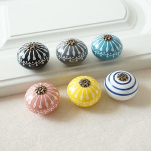 Ceramic Drawer Pulls Knobs Dresser Knob White Blue Grey Pink Yellow Black Kids Children Cabinet Pull Kitchen Door Handles Hardware Porcelain